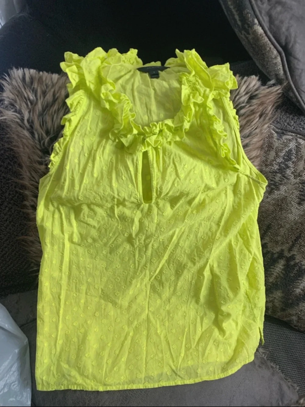 J. Crew Chartreuse Ruffle Mock Neck Sleeveless Top